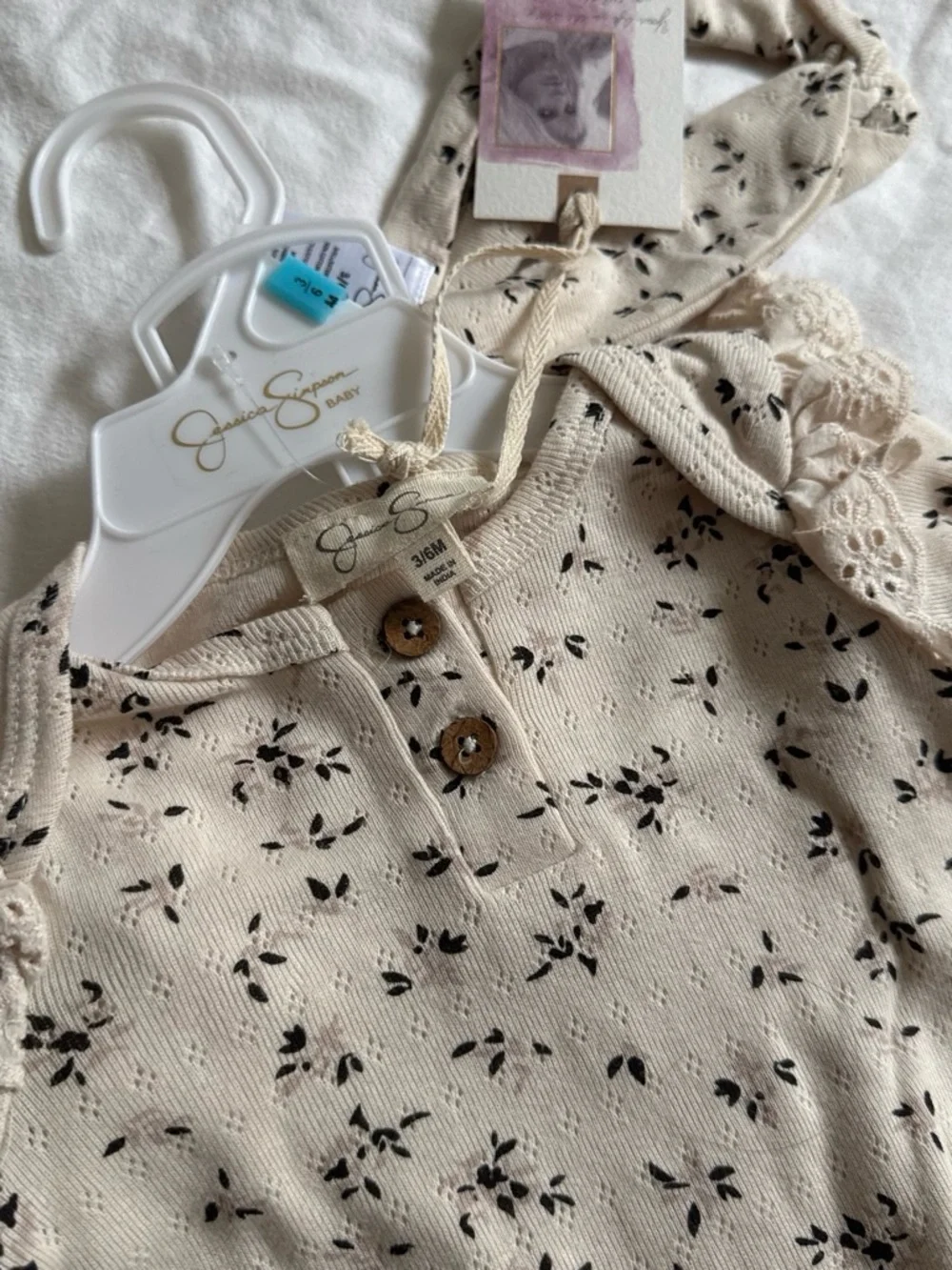 Neutral Floral Long-Sleeve Baby One-Piece by (unspecified)